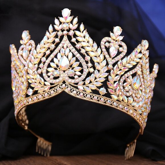Queen of Spades, Diamond Crystal Crown, Gold Comb Crown, Pageant Crown, XL Size